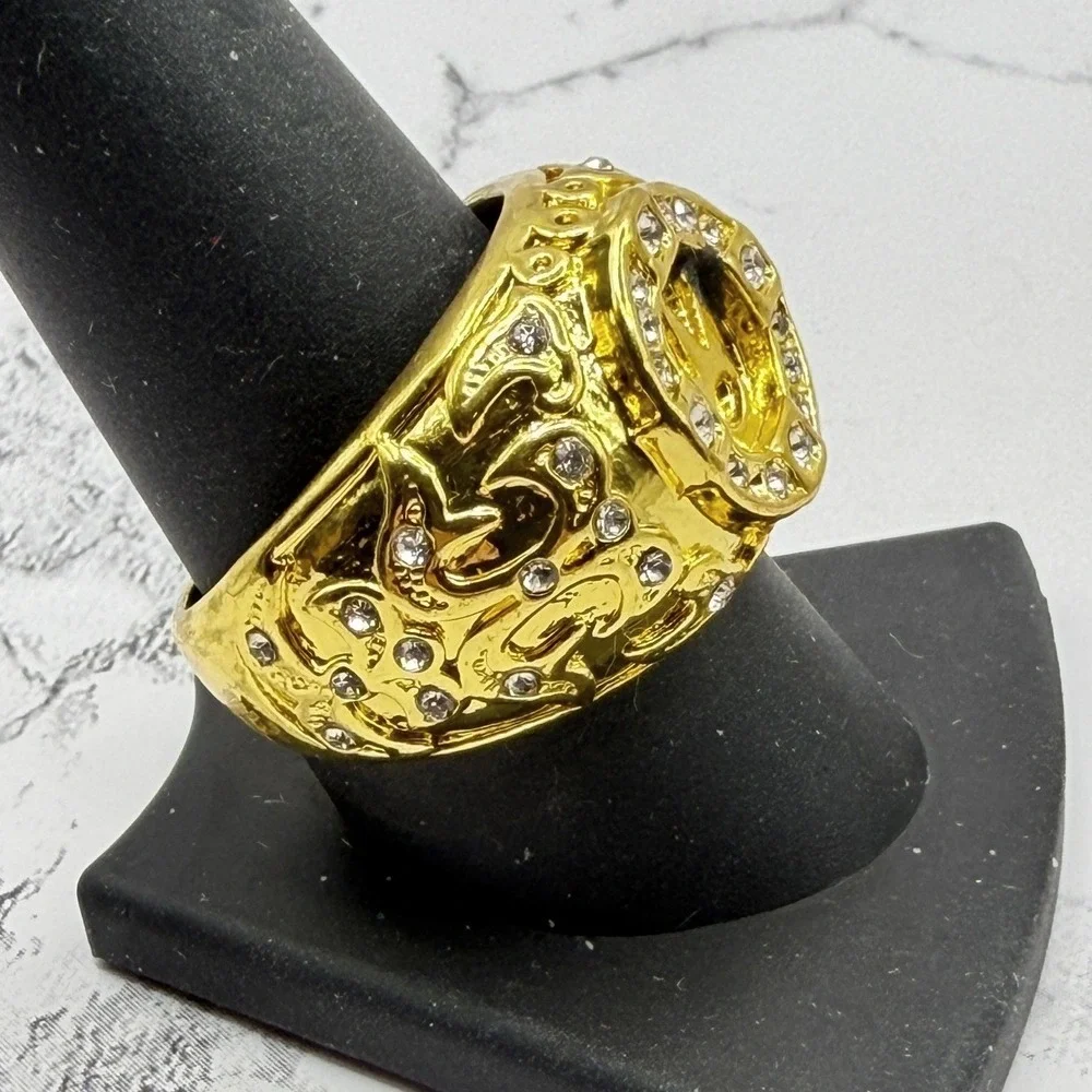 Crown Rhinestone Statement Ring Gold Unisex Size‎ 10 Stainless Steel Queen King